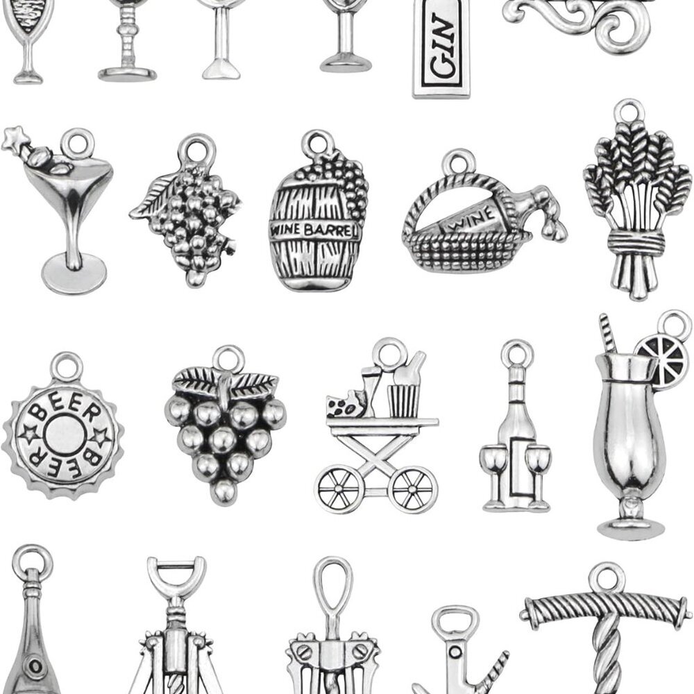 63 PCS Wine Themed Charms Mixed Grape Cocktail Shape Charms Wine Opener Pendants
